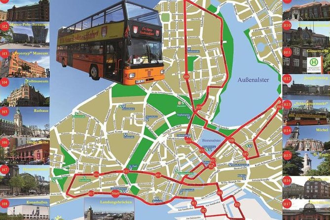 City tour of Hamburg in a double-decker bus Hopp on / Hopp off day ticket - Starting point: Bei den Sankt Pauli-Landungsbrücken and getting on the right bus